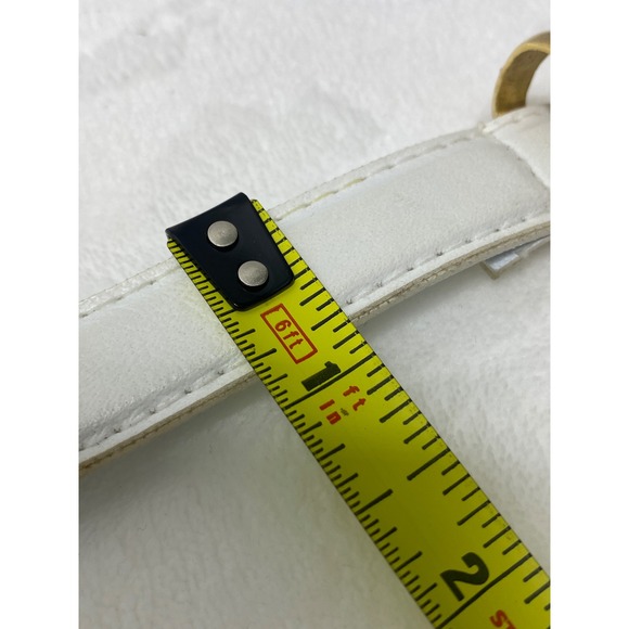 VTG Womens White Leather Skinny Dressy Belt Gold Tone Buckle Metal Tip 37 Inch - Picture 11 of 11